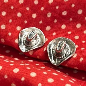 Vintage Sterling Cowboy Hat Earrings.  Screwback.